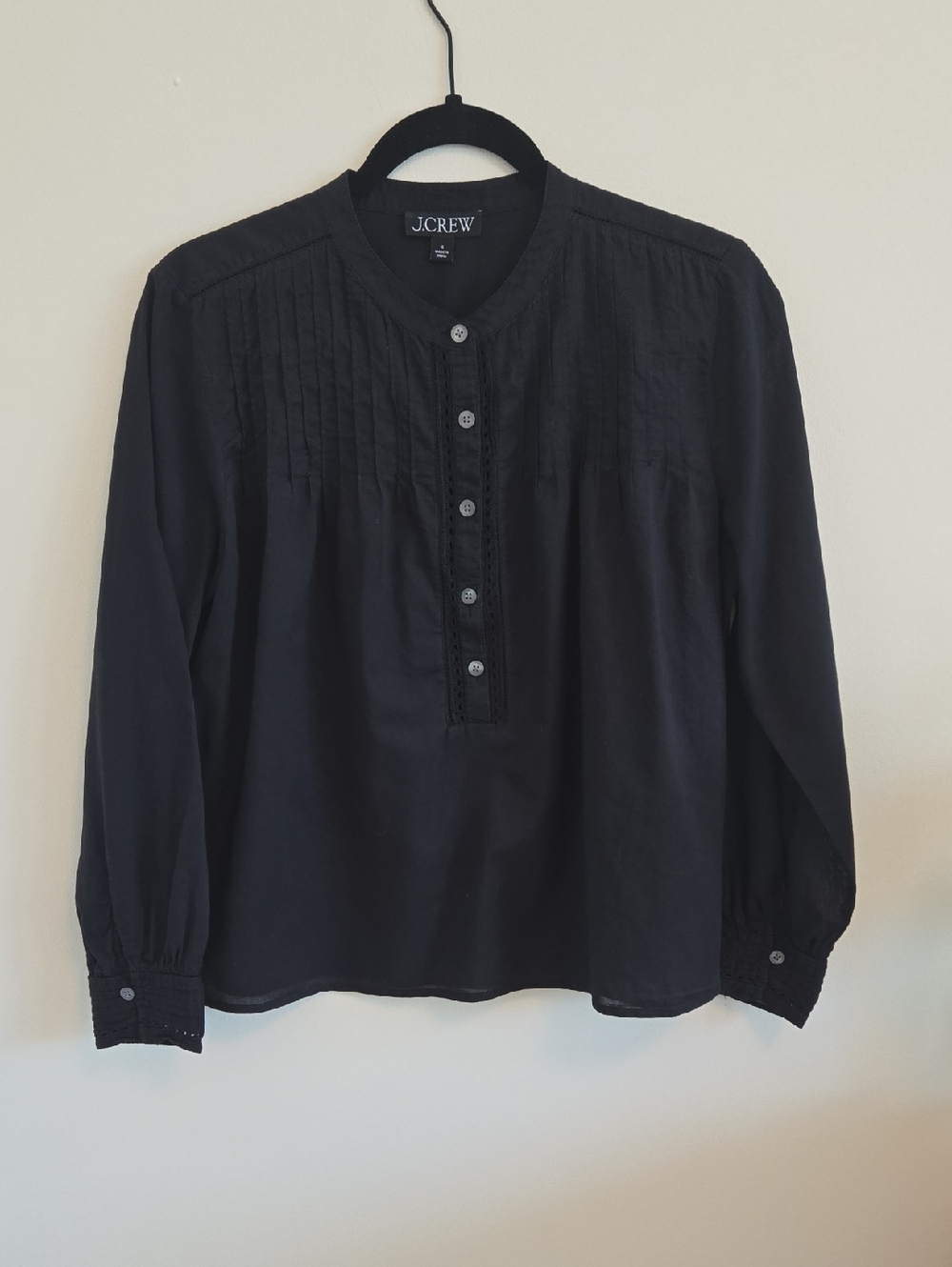 J Crew Pintuck Lace-Trim Top In Cotton Voile, Size S